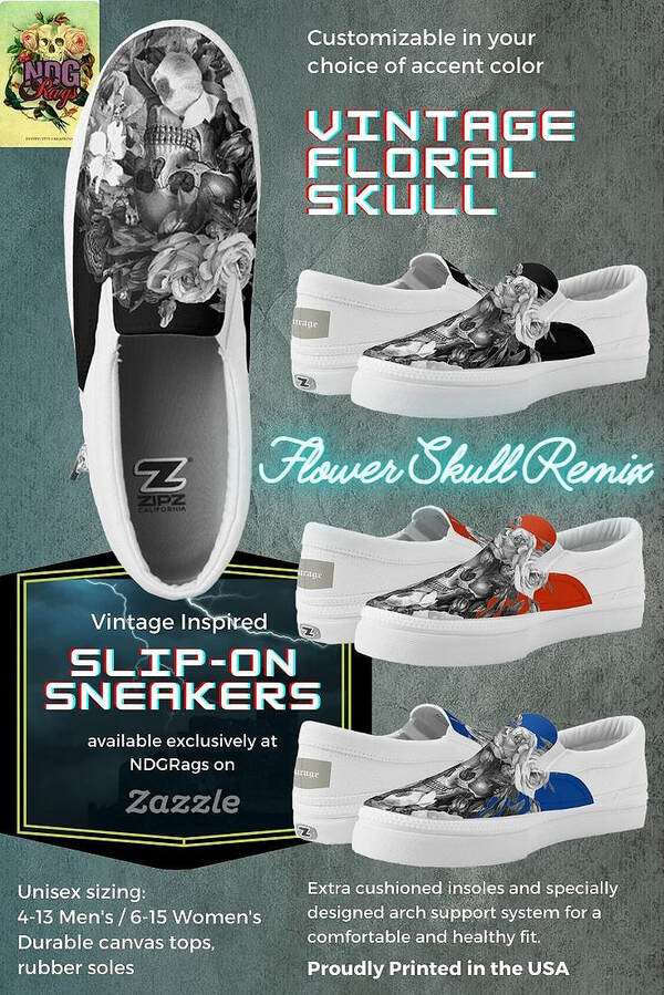 Vintage Floral Skull Slip-On Sneakers from NDGRags on Zazzle