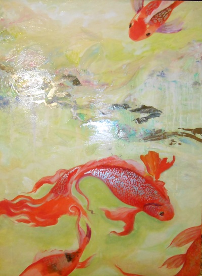 koi-pond-acrylic-mixed-media-on-canvas-by-e-bradshaw