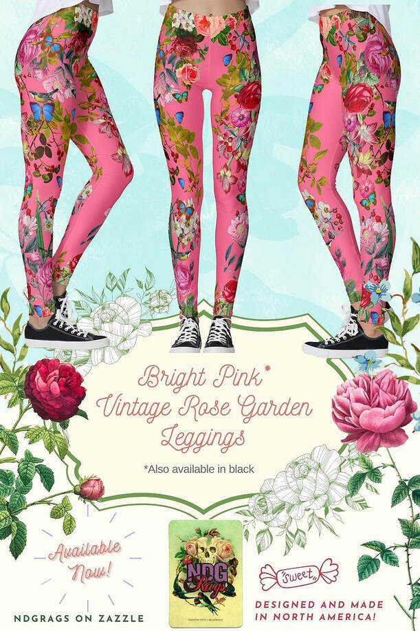 Bright Pink Vintage Rose Garden Leggings by NDGRags on Zazzle