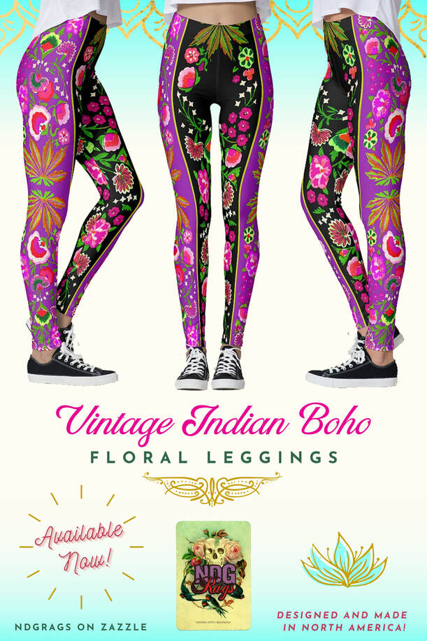 Vintage Indian Boho Floral Leggings by NDGRags on Zazzle