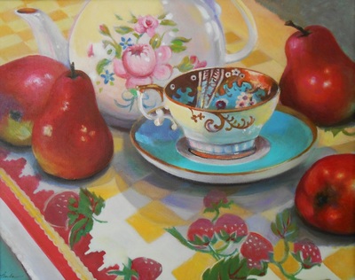 red-pears-and-tea-acrylic-on-canvas-by-e-bradshaw-on-etsy